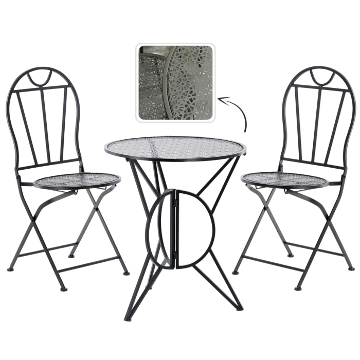 Set mobilier gradina metalic Susan, masa 60x60 cm si 2 scaune 50x40x94 cm, stil vintage, negru mat [5]