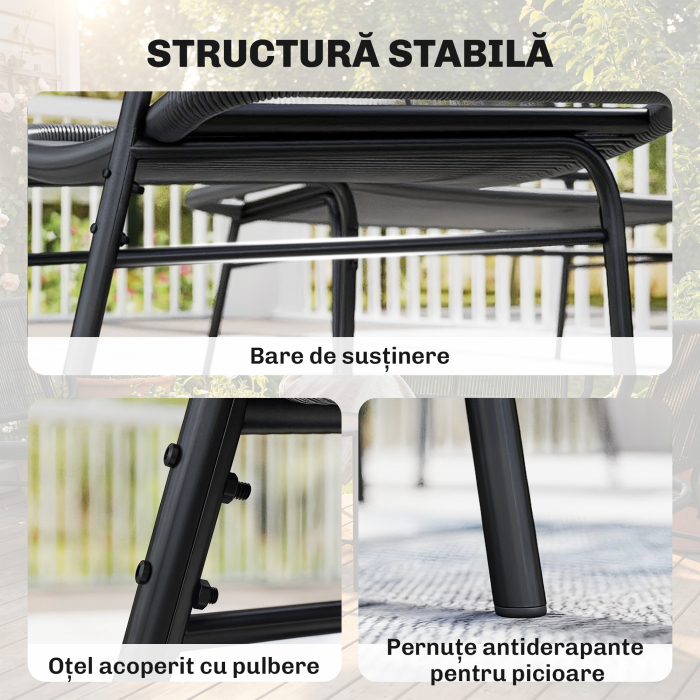  Set Mobilier Gradina Ratan 4 Piese, Canapea pentru Exterior cu Masuta Metalica, Negru [8]