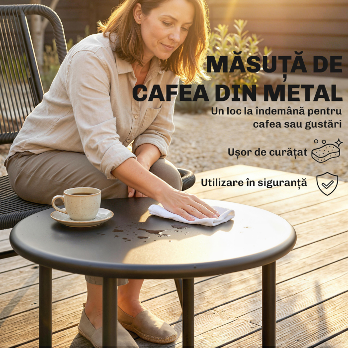  Set Mobilier Gradina Ratan 4 Piese, Canapea pentru Exterior cu Masuta Metalica, Negru [7]