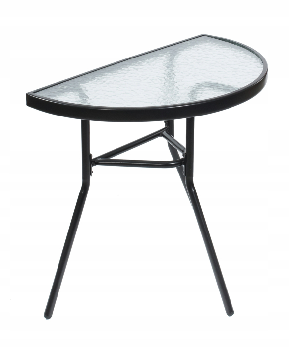 Set mobilier gradina masa semirotunda sticla calita mozaic cu 2 scaune pliabile textilen, gri [12]