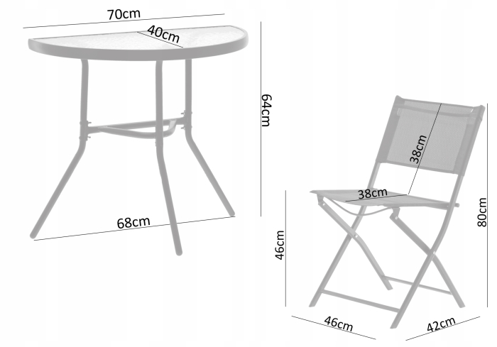 Set mobilier gradina sau balcon, masa semirotund sticla cu 2 scaune pliabile, negru [6]