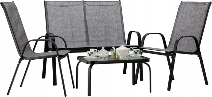 Set mobilier gradina textilene, 2 scaune, 1 canapea si 1 masa, gri deschis [5]