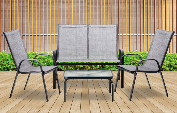Set mobilier gradina textilene, 2 scaune, 1 canapea si 1 masa, gri deschis [12]