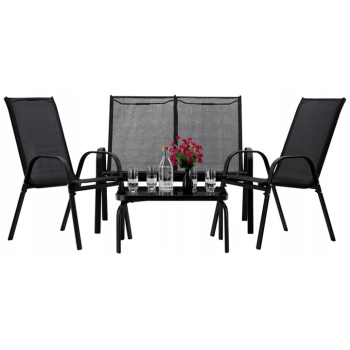 Set mobilier gradina textilene, 2 scaune, 1 canapea si 1 masa, gri inchis [1]