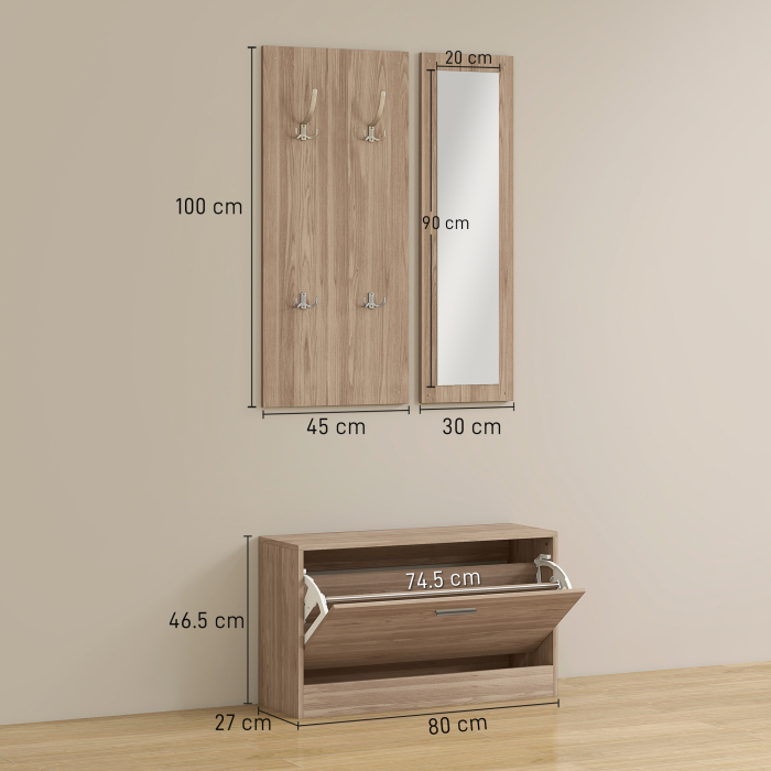  Set Mobilier Hol cu Banca Pantofar, Cuier si Oglinda din Lemn [3]