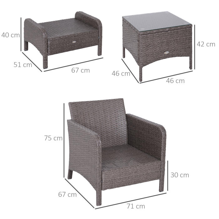  Set Mobilier pentru Extern Canapea cu Pouf si Masuta in PE Rattan cu Perne Gri [3]