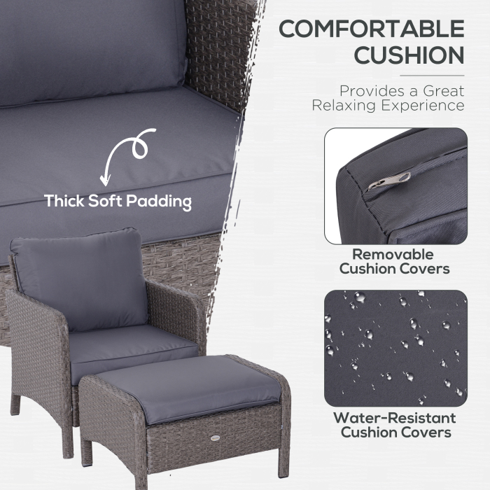  Set Mobilier pentru Extern Canapea cu Pouf si Masuta in PE Rattan cu Perne Gri [5]