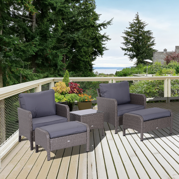  Set Mobilier pentru Extern Canapea cu Pouf si Masuta in PE Rattan cu Perne Gri [2]