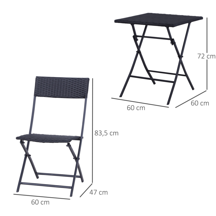  Set Mobilier pentru Gradina din Poly Ratan 3buc Set Masa si 2 Scaune pentru Gradina Pliabile Negru [3]