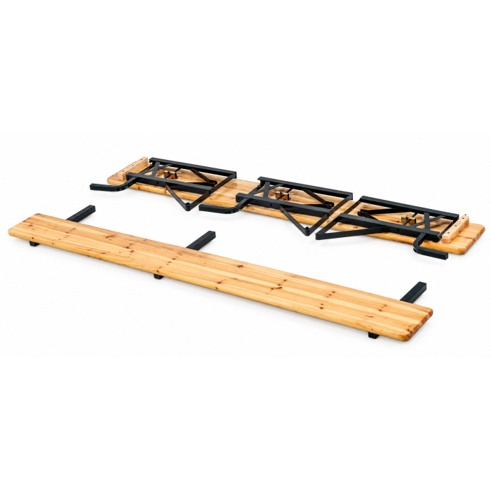 Set mobilier pliabil pentru gradina si evenimente, 3 piese, masa si 2 banci cu spatar pentru confort sporit, lemn de pin impregnat si lacuit, cadru di [5]