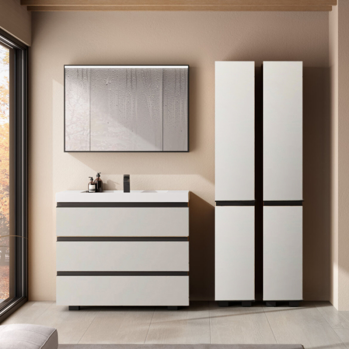 Set mobilier stativ cu lavoar Kolpasan, Harmony 100 cm, 3 sertare, light grey [3]