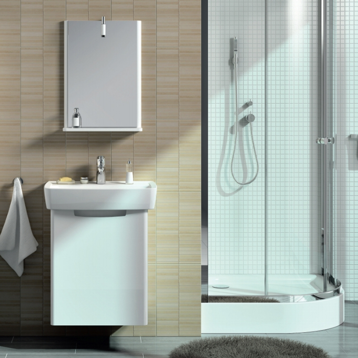 Set mobilier suspendat si lavoar Kolo Rekord, 60 cm, 1 usa, etajera fixa, lavoar inclus, alb [7]
