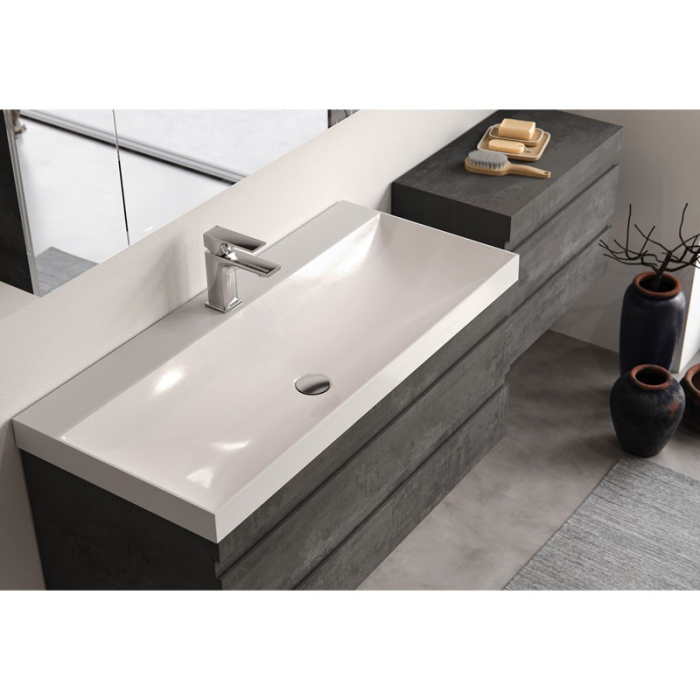 Set mobilier suspendat si lavoar Kolpasan Naomi, 100 cm, 2 sertare Soft Close, lavoar Kerrock, dark concrete [4]