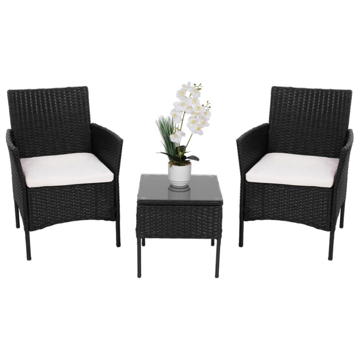 Set mobilier terasa, din tehnorattan, masa cu blat sticla securizata, 2 fotolii cu perne, negru [10]