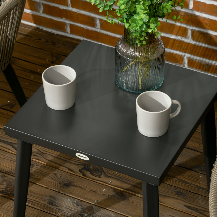  Set Modern din 3 Piese cu Suporturi Ajustabile, Set de Cafea pentru Terasa din impletitura Rotunda, 63x73x78 cm, Gri Deschis [9]