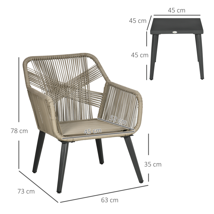  Set Modern din 3 Piese cu Suporturi Ajustabile, Set de Cafea pentru Terasa din impletitura Rotunda, 63x73x78 cm, Gri Deschis [3]