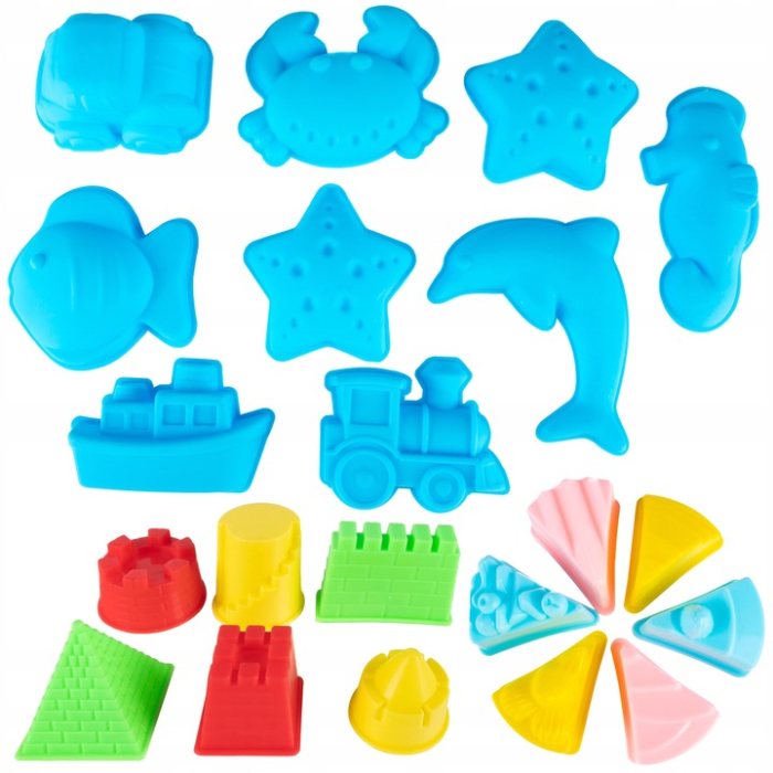 Set nisip kinetic XXL pentru copii cu 4.5kg nisip colorat, 75 forme, tavita gonflabila 55x41x7 cm [11]