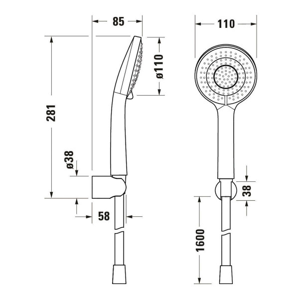 Set para de dus Duravit UV0712002010, dus, diametru 110 mm, 3 functii, montaj universal, racord 1/2'', crom [4]