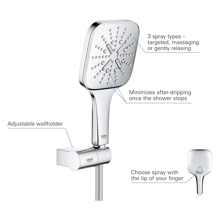 Set para de dus Grohe 26588000, 130 mm, 1.5 m, 233 mm, 3 functii, 1/2 racord, sistem anticalcar, Crom [4]