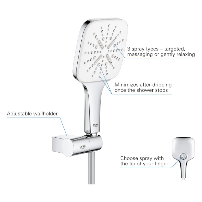 Set para dus Grohe 26588LS0, SmartActive 130, suport, 130 mm, 3 functii, crom [4]
