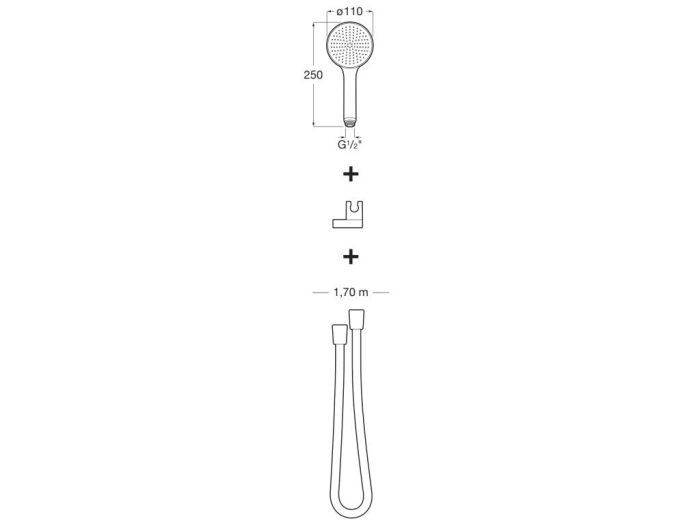 Set para dus Roca A5BCD09C00, 110 mm, 1.7 m, 250 mm, 1 functii, 1/2 racord, sistem anticalcar, universal, Crom [2]