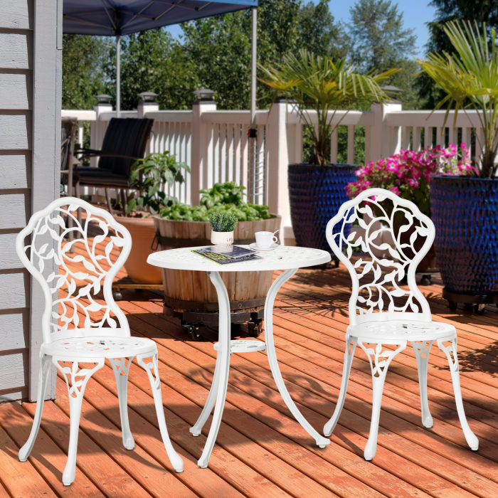  Set pentru gradina 3 bucati din aluminiu alb cu design floral, 2 scaune pentru exterior 45x42x85.5 cm si masa rotunda Ø61x66.5 cm [2]