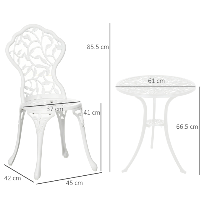  Set pentru gradina 3 bucati din aluminiu alb cu design floral, 2 scaune pentru exterior 45x42x85.5 cm si masa rotunda Ø61x66.5 cm [3]