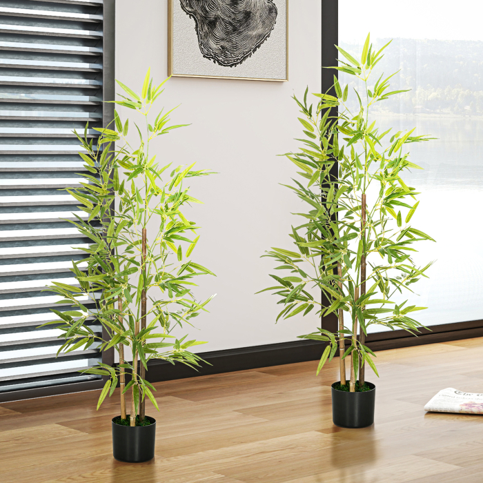  Set Plante Bambus Artificiale cu 3 Trunchiuri cu Ghiveci, Plante Artificiale din PP si Metal, 15x15x120 cm, Verde [4]