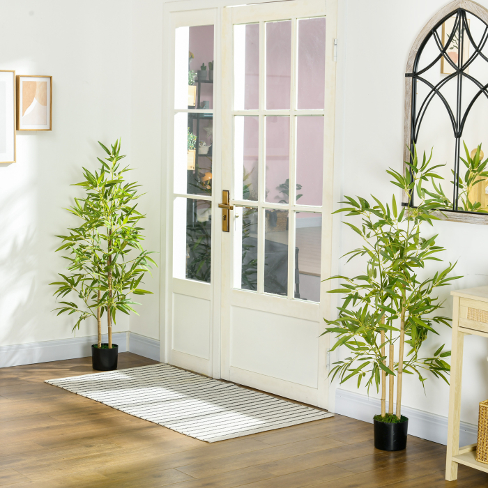  Set Plante Bambus Artificiale cu 3 Trunchiuri cu Ghiveci, Plante Artificiale din PP si Metal, 15x15x120 cm, Verde [2]