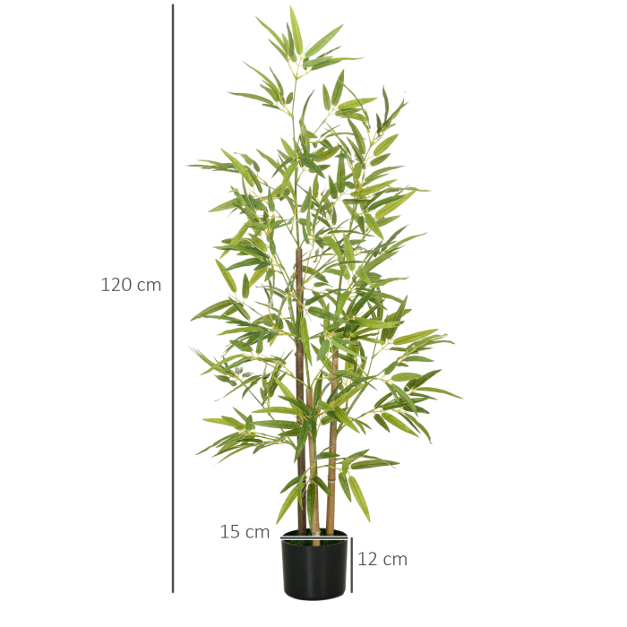  Set Plante Bambus Artificiale cu 3 Trunchiuri cu Ghiveci, Plante Artificiale din PP si Metal, 15x15x120 cm, Verde [3]