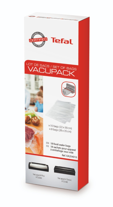 Set pungi de vidat Tefal VacuPack XA254010, pentru depozitare in frigider si congelator, refolosibile, 18 bucati, compatibile cu aparatul de vidat [8]
