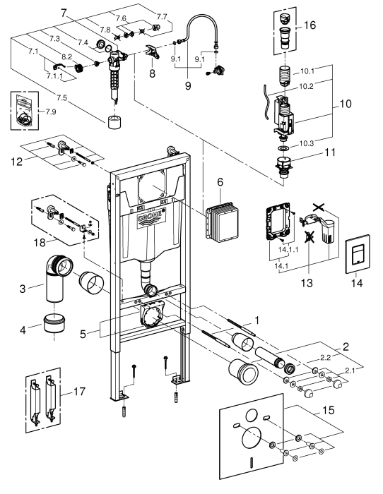 Set rezervor Grohe 38827000, tip instalare incastrat, tip placare uscata, numar moduri spalare 2, reductor zgomot [5]