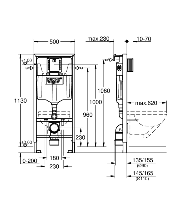 Set rezervor Grohe 39750001, Cadru 2in1 Rapid SL, tip instalare incastrat, tip placare uscata, numar moduri spalare 2 [2]