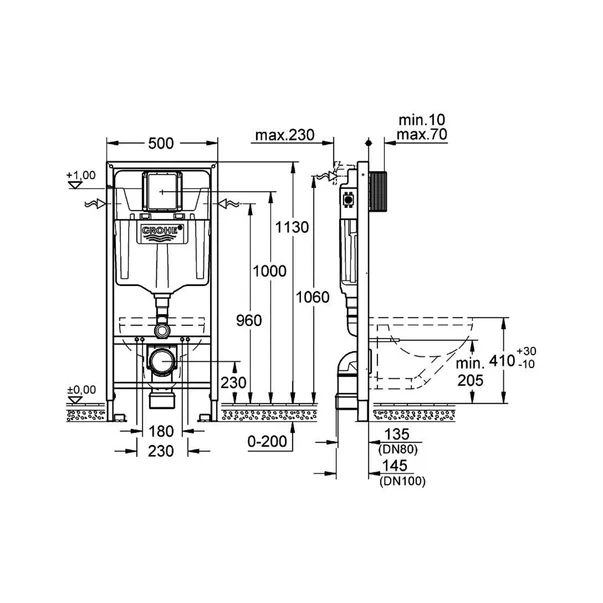 Set rezervor incastrat 4 in 1 Grohe Rapid SL cadru si clapeta Skate Cosmopolitan cu izolare fonica [2]