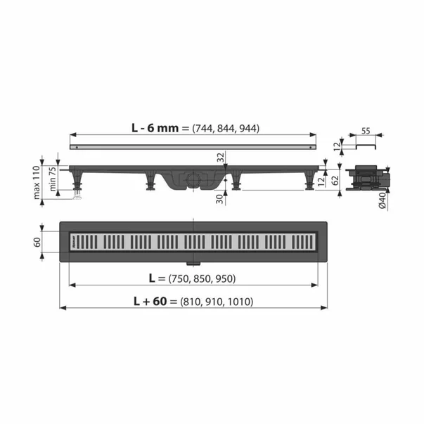 Set rigola cu capac auriu periat Alca APZ10BLACK-BRASS 75 cm [2]