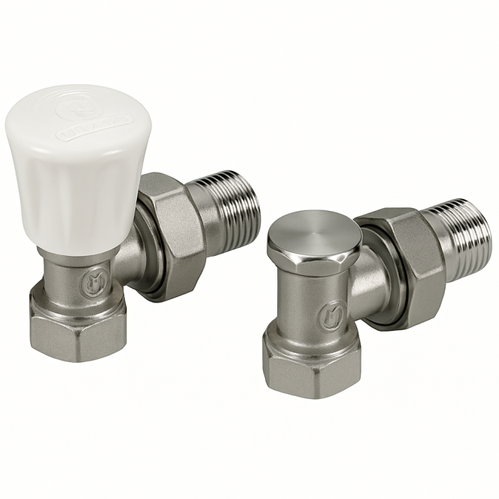 Set robinet tur si retur pentru radiator Giacomini R705KX033, unghiular, 1/2", alama cromata [1]