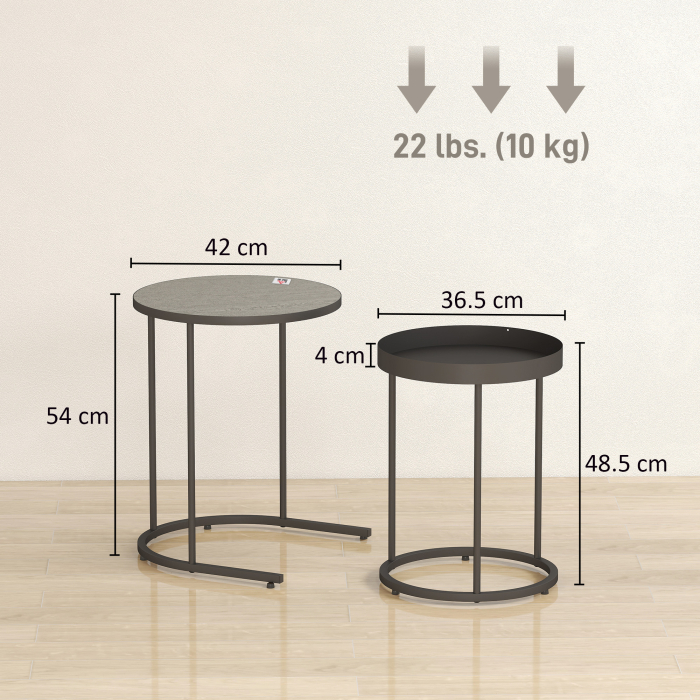  Set Rotund de Masute de Cafea Stivuibile - Gri [3]