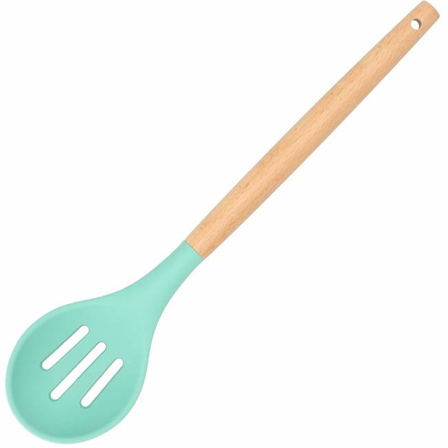 Set Sersimo 12 ustensile de bucatarie din silicon termorezistent si maner din bambus, verde [13]