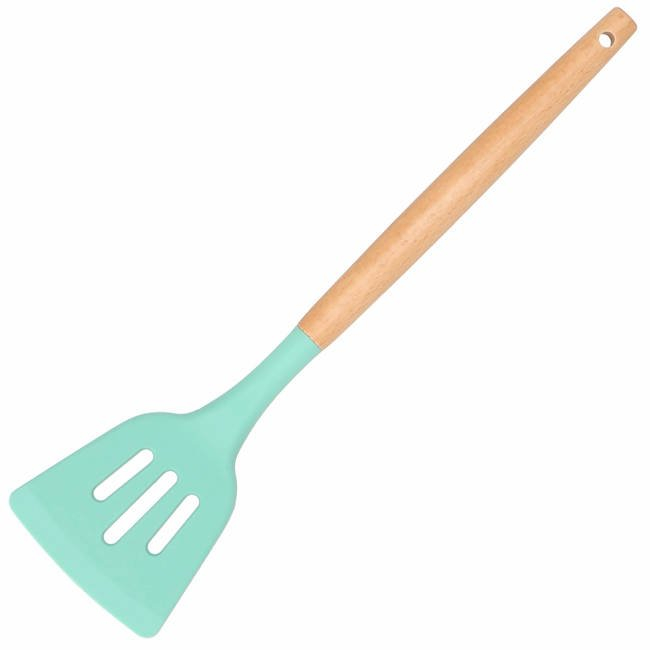 Set Sersimo 12 ustensile de bucatarie din silicon termorezistent si maner din bambus, verde [3]