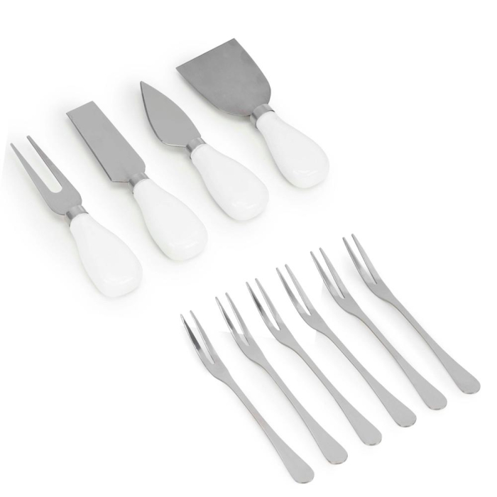 Set servire branzeturi platou bambus piatra 2 boluri 10 accesorii, 40x30x8 cm, design elegant, natur [18]