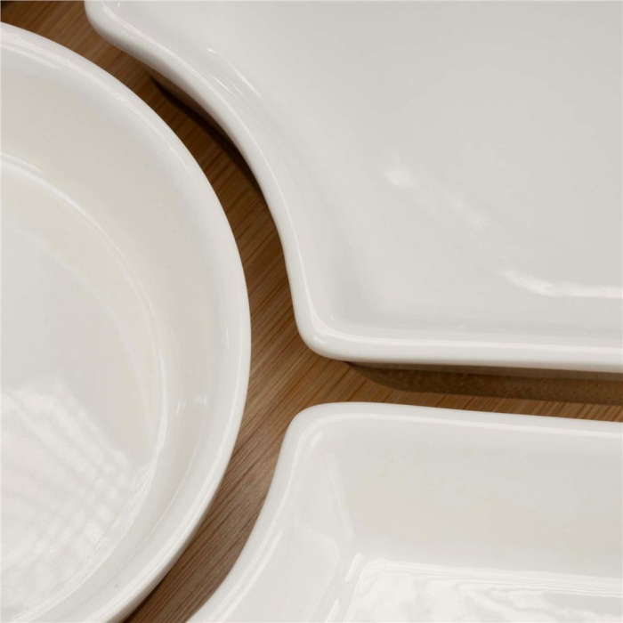 Set servire rotativ platou bambus 6 boluri portelan mecanism 360, 30 cm diametru, natural alb [13]