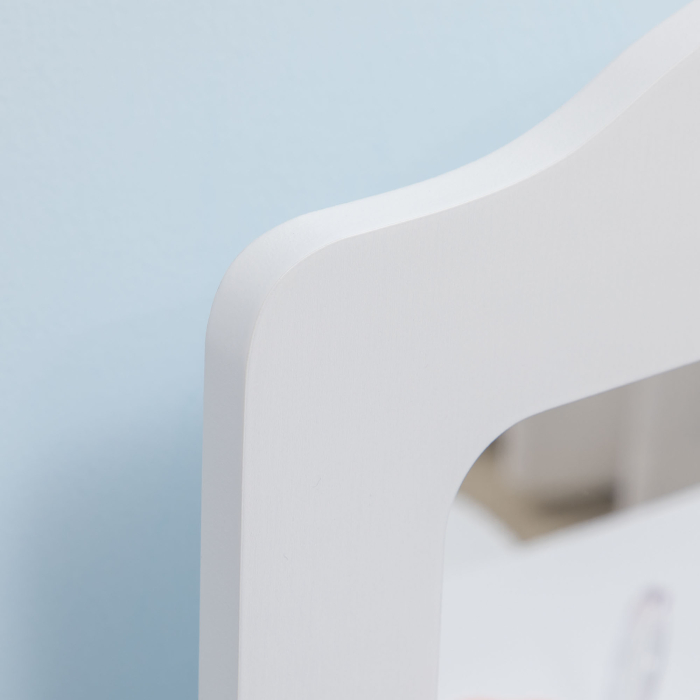  Set Toaleta pentru Copii din Lemn, Masa de Machiaj cu Oglinda, 2 Sertare si Scaunel, 60x40x95 cm, Alb [8]