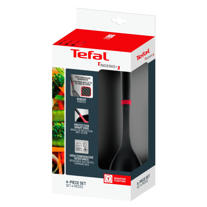 Set ustensile bucatarie Tefal Ingenio+ K198S434, 4 piese, rezistenta la temperaturi inalte, compatibilitate cu masina de spalat vase, plastic, negru & [10]