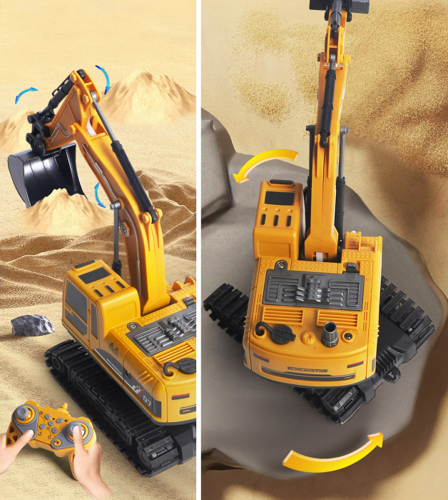 Set utilaje telecomandate excavator basculanta lumini abur, 3 atasamente, acumulator usb, multicolor [3]