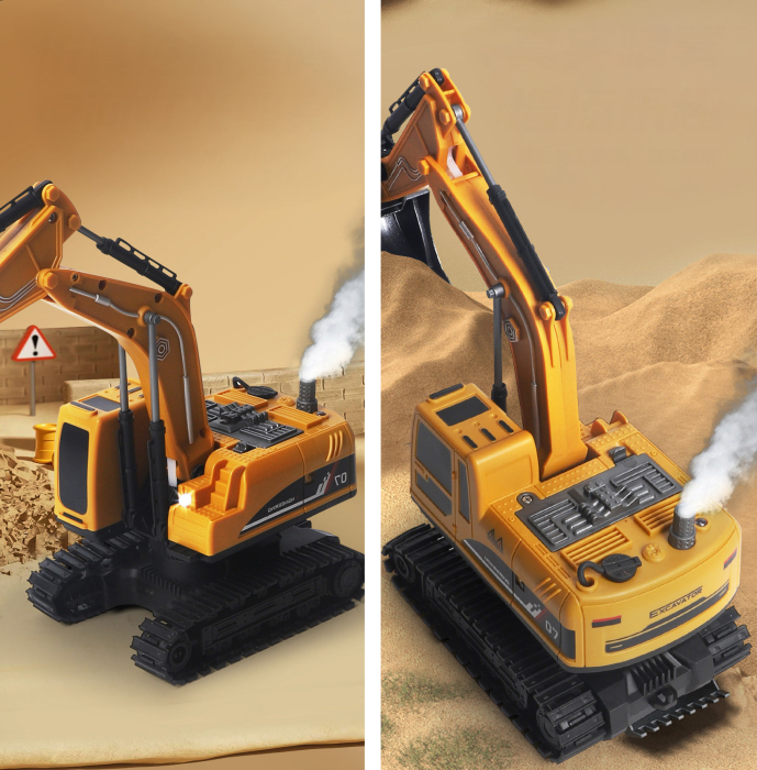 Set utilaje telecomandate excavator basculanta lumini abur, 3 atasamente, acumulator usb, multicolor [4]