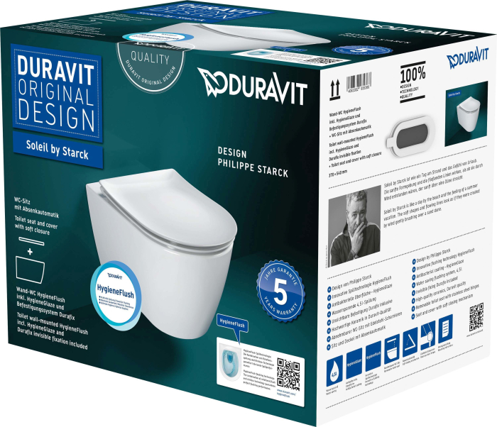 Set vas WC Duravit 45910920A1, Soleil by Starck, montaj suspendat, zona montaj interior, tip clatire jet de apa, alb [5]