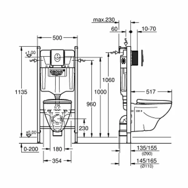 Set vas WC suspendat cu capac Grohe rezervor incastrat Solido Compact 4 in 1 cu clapeta alba Skate Air preasamblat [3]