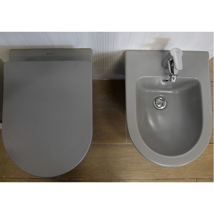 Set vas WC suspendat, Fluminia, Alfonzo, cu capac quick release si soft close, gri mat [5]