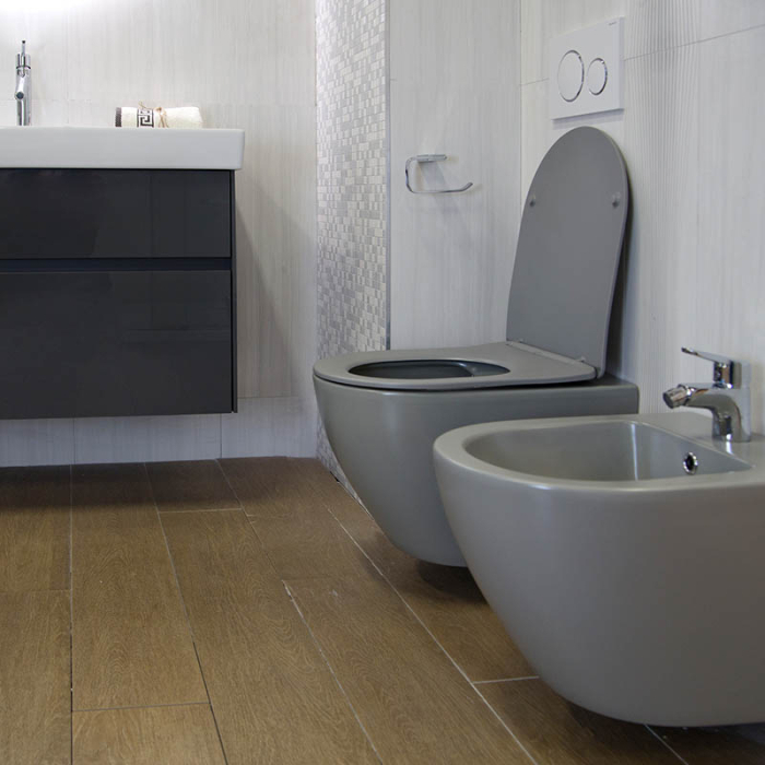 Set vas WC suspendat, Fluminia, Alfonzo, cu capac quick release si soft close, gri mat [3]