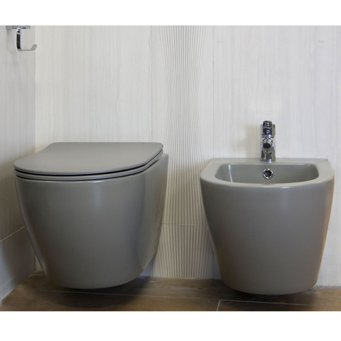 Set vas WC suspendat, Fluminia, Alfonzo, cu capac quick release si soft close, gri mat [4]